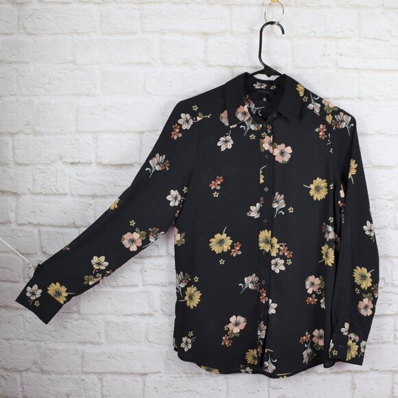 Who What Wear Black Floral Button-Down Top Blouse - Picture 1 of 11